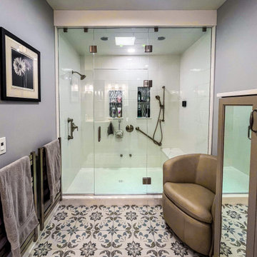 Gray Bathroom with Custom Artic White SteamSpa Shower