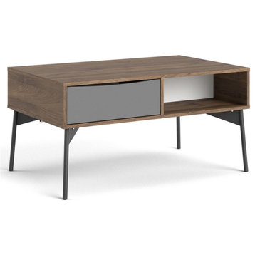 Pemberly Row Coffee Table with 1 Drawer in Walnut/White Matte/Grey