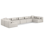 Meridian Furniture - Cube Upholstered Modular Sectional, Cream, 7-Piece: 5 Armless Chair, 2 Corner Chair, Vegan Leather - Elevate your space with the luxurious Cube Vegan Leather Modular Sectional. This modular sectional exudes modern elegance, charm, and comfort making it a perfect addition to any contemporary living space. Its clean lines and cube shape are reminiscent of minimalist design, while the plush cream vegan leather upholstery adds a touch of luxury and sophistication. The chair's versatile construction and geometric aesthetic seamlessly integrate into various design styles, from sleek living rooms to chic home offices, embodying the essence of modern design and creating a sense of order and tranquility in your space.