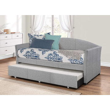Twin Size Daybed With Trundle, Upholstered Frame With Arched Back, Smoke Grey