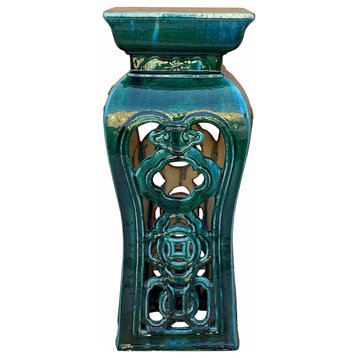 Ceramic Clay Green Square Tall Pedestal Table Flower Display Stand Hcs7005