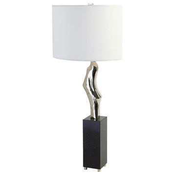 Luxe Modern Abstract Sculpture Table Lamp 34 in Silver Black White Pedestal