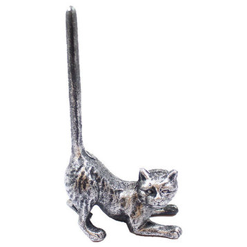 Rustic Silver Cast Iron Cat Extra Toilet Paper Stand 10"