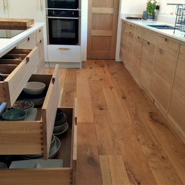 Oak and light grey modern open plan kitchen