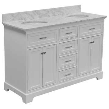 Aria 60" Bathroom Vanity, White, Carrara Marble, Double Vanity