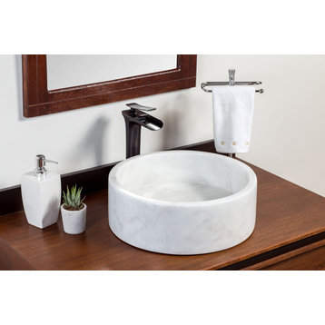 Natural Stone Vessel Bathroom Sink, Blizz Marble