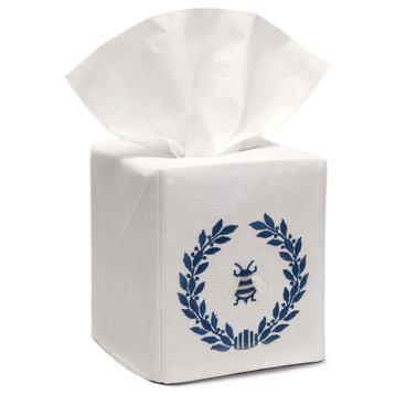 Linen Tissue Box Cover, Napoleon Bee Wreath Navy