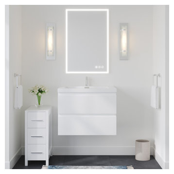 The Beacon Bathroom Vanity, Single Sink, 30", High Gloss White, Wall Mounted