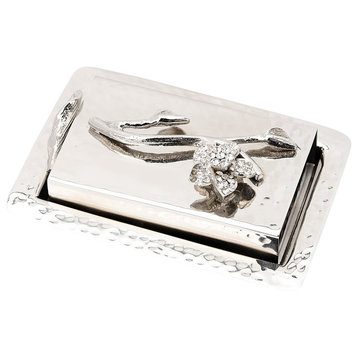 Hammered Stainless Steel Match Box with Jeweled Flower Design