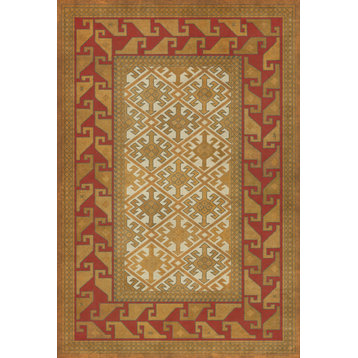 Persian Bazaar Daghestan, Oolibka 38x56 Vintage Vinyl Floorcloth, Yellow/Red