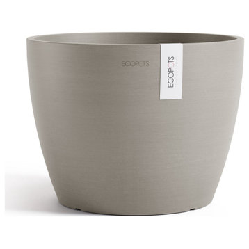 Ecopots Stockholm Indoor/Outdoor Modern Recycled Plastic Planter, Taupe, 12"