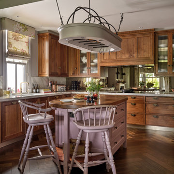 Ashley Green - Bespoke Traditional Walnut Kitchen with Restored Island