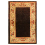 Bareens Designer Rugs - Eclectic Ziegler Michaela Brown Tan Hand-Knotted Wool Rug - 3'11'' x 5'10'' - Enhance the ambiance of your home with this magnificent Persian-influenced Turkish hand-knotted rug made by skilled artisans capable of creating the most exceptional vegetable dyes and hand-spun wool. This exquisite handmade rug is a one-of-a-kind  Kafkaz, otherwise identified as Chobi, Chobi Peshawar, Oushak, or Ziegler rug. These handmade rugs are crafted in Pakistan utilizing superior-quality wool imported from Australia, New Zealand, and Korea in two types of weaves: the Persian weave and the Mori weave. This rug is meticulously crafted by hand using the finest natural vegetable dyes extracted from local plants. The artisans use a blend of hand-spun local and fine merino wool, resulting in a rug with a compelling texture, higher lanolin content, and longer staple. The artisans occasionally incorporate natural or artificial silk into the pile to enhance specific motifs. The finished product is an awe-inspiring execution of flawless design and an understated palette that exudes elegance.
