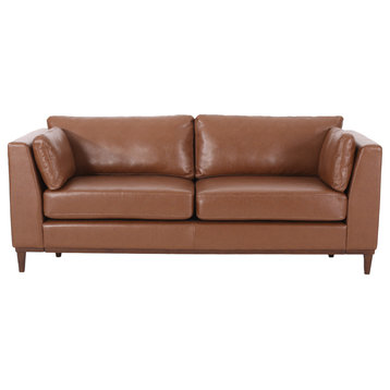 Ayers Faux Leather Upholstered 3 Seater Sofa, Cognac/Espresso