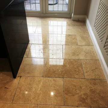Tumbled Travertine Tiled Floor Polished and Sealed in Horley