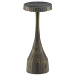 Currey & Company, Inc. - Luca Drinks Table - The Luca Drinks Table is a modern twist on the hourglass form. Cast aluminum and wire brushed with a Vintage Brass finish, this accent piece is perfect for any room.