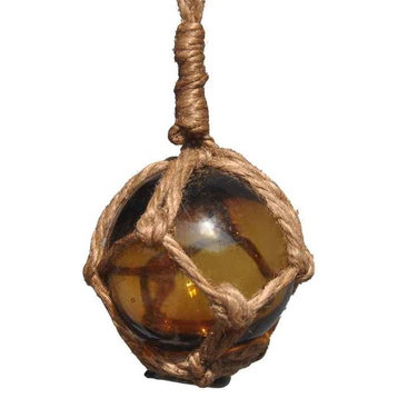Amber Japanese Glass Ball Fishing Float With Brown Netting Decoration 2''