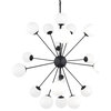 Barbara Matte Black Metal With Frosted Glass Globes 18-Light Chandelier
