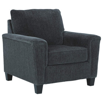 Modern Accent Chair, Chenille Polyester Seat With Padded Track Arms, Smoke Grey