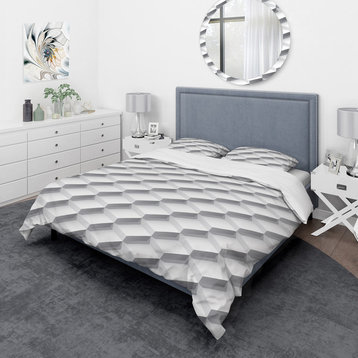 White Abstract Pattern Scandinavian Duvet Cover Set, Twin