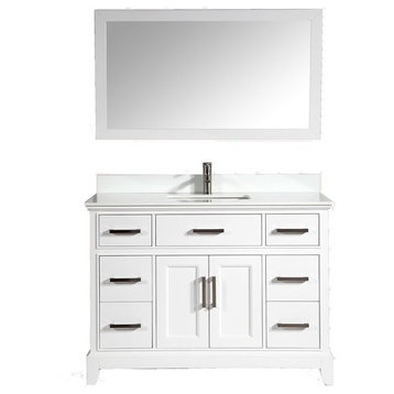 Bathroom Vanity Set With Engineered Marble Top, 48", White, Led Sensor-Switch Mirror