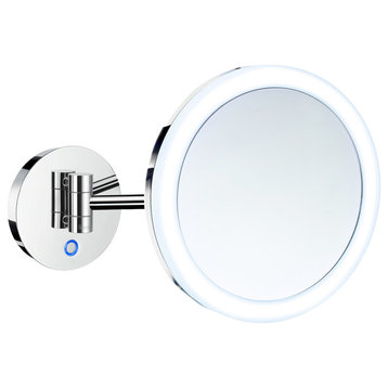 Wall-Mounted Shaving/Makeup Mirror With 5x Magnification and LED Light