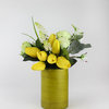 Spring Tulips - Illuminated Floral Design, Yellow, Green Bamboo Vase