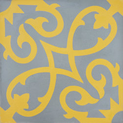 Moroccan Mosaic and Tile House - Agadir Handmade Cement Tile, Gold/Gray, Sample - Wall And Floor Tile