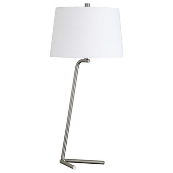 Markos 28.5 Tall Tilted Table Lamp with Fabric Shade in Brushed Nickel/White