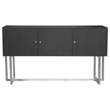 Armen Living Prague Contemporary Buffet in Brushed Stainless Steel Finish and Gr