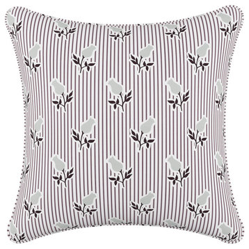 20" Decorative Pillow With Welt, Brookline Floral Plum Grey