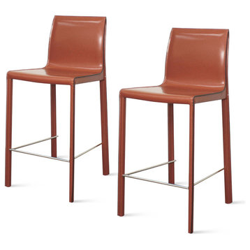 Gervin Recycled Leather Counter Stool, Set of 2, Cordovan