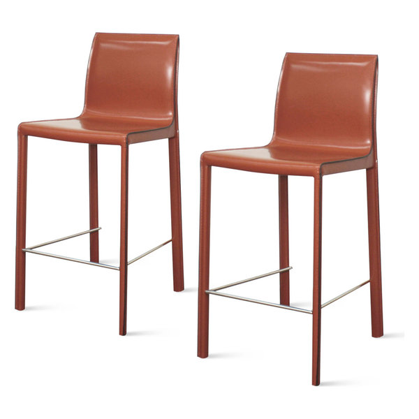 Gervin Recycled Leather Counter Chairs, Set of 2, Cordovan Red