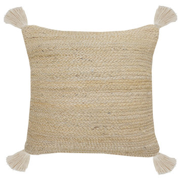 Natural Jute Throw Pillow with Tassels