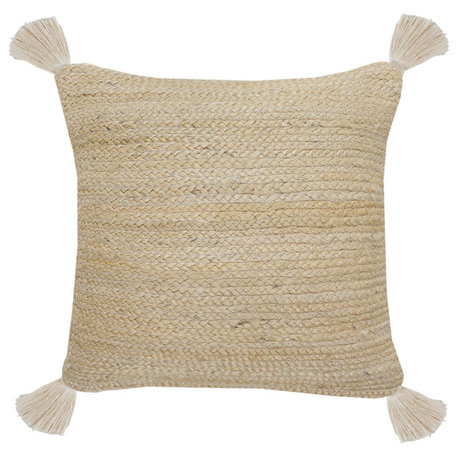 Natural Jute Throw Pillow with Tassels