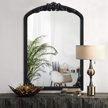 Wooden Arched Full Length Mirror,Vintage Carved Wall Mirror, Gold, 30"x69", Black, 24"x36"