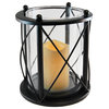 Round Criss Cross Metal Lantern with LED Candle, Black