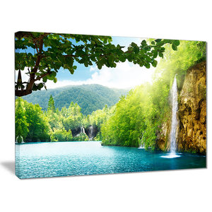 Green Forest Waterfall Nature Portrait Scenic Canvas Wall Art Picture Prints 