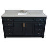 61" Single Sink Vanity, Dark Gray Finish And Gray Granite And Rectangle Sink