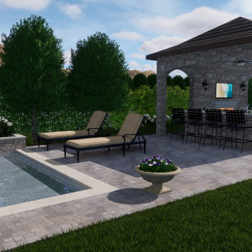 Modern Mediterranean Pool, Courtyard, Cabana, Fireplace - Toll Brothers