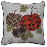 Pillow Perfect - Harvest Plaid Pumpkins Applique Throw Pillow Multicolored - Greet autumn's color changes and toss this decorative pillow to elevate your space from ordinary to seasonally extraordinary. Colored in vibrant shades of autumn, the textured layers of embroidery with festive plaid & herringbone appliques create a nice contrast against the neutral, rustic linen-like background.  Additional features of this accent pillow include a coordinating, plaid welt cord and recycled polyester fiber-fill with a sewn seam closure.