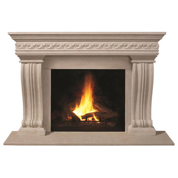 Fireplace Stone Mantel 1110S.536 With Filler Panels, Buff, With Hearth Pad