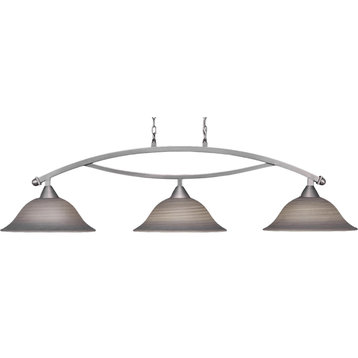 Bow Bar Linear Chandelier, Brushed Nickel, Gray Linen, 3