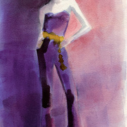 Woman In A Purple Jumpsuit Fashion Illustration - Fine Art Prints