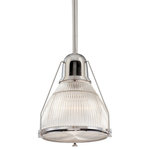 Hudson Valley Lighting - Haverhill Pendant, Polished Nickel, 12" - Embossed with sleek vertical ribbing, Haverhill's clear glass refracts brilliant light across its prismatic shade. The collection's vintage marine details bring the lively spirit of the open sea to inland and coastal estates alike. Slender spider arms secure Haverhill's metal-rimmed diffuser plate, while details such as the knurled thumbscrews display our commitment to authenticity.