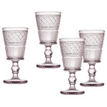 Godinger - Claro Goblet Glassware Set of 4, Pink - Whether you are serving guests or simply enjoying your favorite beverage. Featuring emblazoned with a vintage-inspired embossed texture. This traditionally styled glassware is a must-have addition to your kitchen or dining table.