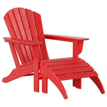 WestinTrends 2PC Outdoor Patio Adirondack Chair and Ottoman Set, Red