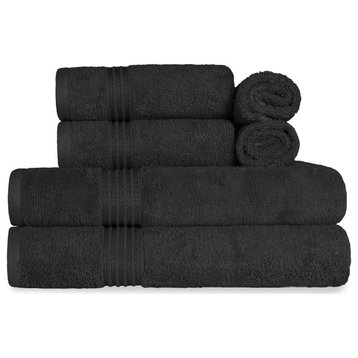 6-Piece Solid Egyptian Cotton Bath Hand Face Towel Set, Black