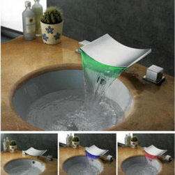 Contemporary Color Changing LED Chrome Finish Waterfall Widespread Bathroom Sink - Bathroom Sink Faucets