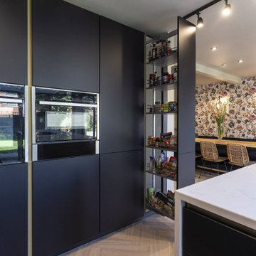 Black and white handleless Scandinavian kitchen